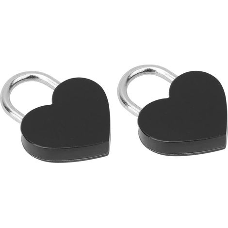 2 jeux de cadenas délicats en métal coloré en forme de cœur pour usage domestique, avec clé, 30x39mm, noir. (1/5)