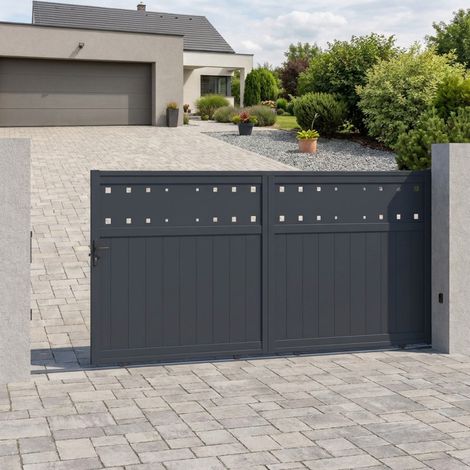 Portail coulissant aluminium 340x158 cm anthracite motorisable (1/5)