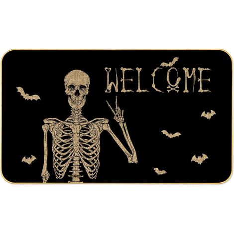 Tapis de porte squelette d'Halloween - Tapis de bienvenue effrayant et amusant, tapis d'entrée antidérapant discret pour salon, cuisine - Décoration d'Halloween intérieure et extérieure, 50 x 80 cm (1/5)