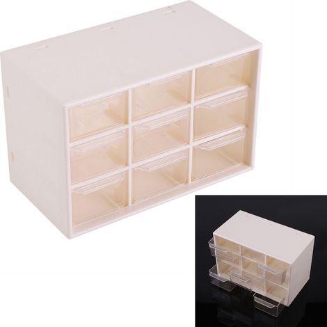Boîte de rangement blanche portable pour bijoux et cosmétiques - 9 tiroirs en plastique (1/5)