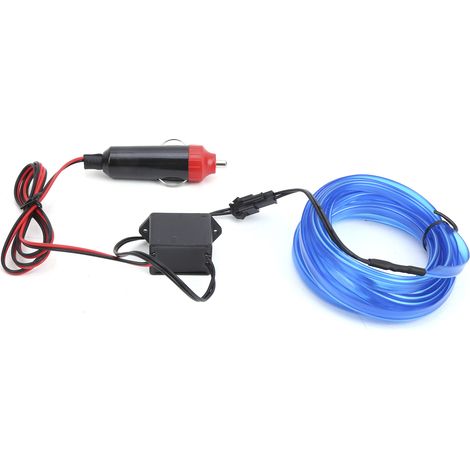 Ruban LED 3 mètres pour intérieur auto, lumière néon bleu clair, bande lumineuse voiture avec prise allume-cigare, fil de câblage, éclairage d'habitacle flexible (1/5)