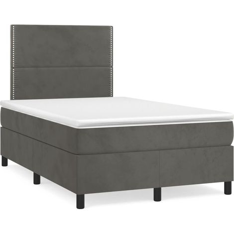 Cama box spring colchón y LED terciopelo gris oscuro 120x190 cm