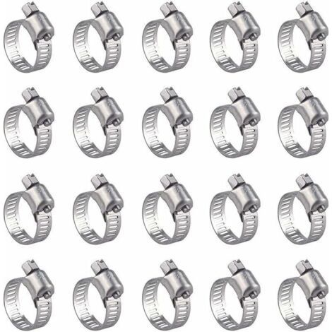 Lot de 20 Colliers de Serrage en Acier Inoxydable - Réglables (16-25mm), Résistants à la Rouille, pour la Fixation des Tuyaux (1/4)