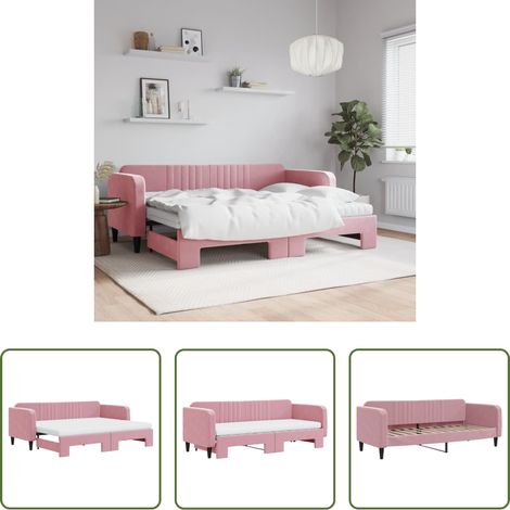vidaXL Canapé - Lit de jour avec lit gigogne et matelas rose 80x200 cm velours (1/5)