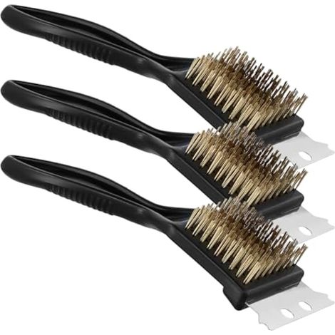 Ensemble de 3 brosses à barbecue avec poils en laiton et grattoir en acier inoxydable pour le nettoyage du barbecue (1/5)