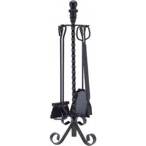 Serviteur/Garniture de cheminée ensembles d'outils pince à feu pelle brosse en fer forgé coloris Noir - Hauteur 72cm