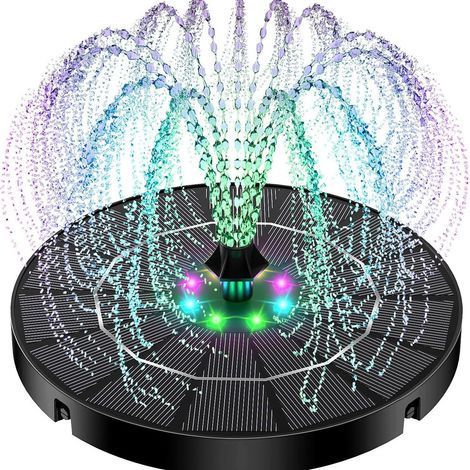 Fontaine à eau flottante à énergie solaire avec lumières LED colorées, fontaine de jardin, fontaine paysagère pour piscine extérieure, ensemble de fontaine solaire à capteur automatique. (1/5)