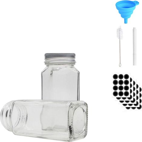 24 bocaux de conservation, verre trempé avec couvercles en acier inoxydable, forme carrée, étanches, pour épices et herbes (1/5)