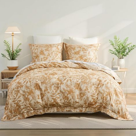 Bettwäsche-Set 155x220 cm Baumwolle mit Blumenmuster, 2-teilig, Rostfarben