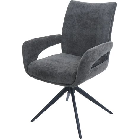 Chaise de salle à manger pivotante moderne accoudoirs enveloppants 90 x 60 x 60 cm confort d'assise ergonomique en tissu chenille gris foncé 040009336 (1/5)