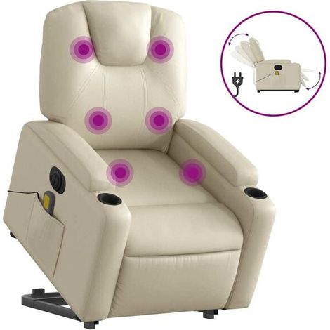 Fauteuil de massage électrique en similicuir beige – siège relaxant avec chauffage, rouleaux de massage cervicaux et lombaires, fonction vibration et inclinaison réglable (1/5)
