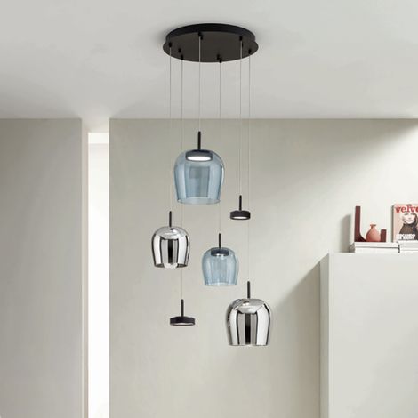 Lampada a sospensione NINA 6 Luci LED 45 cm in metallo Nero e vetri Colorati (1/5)
