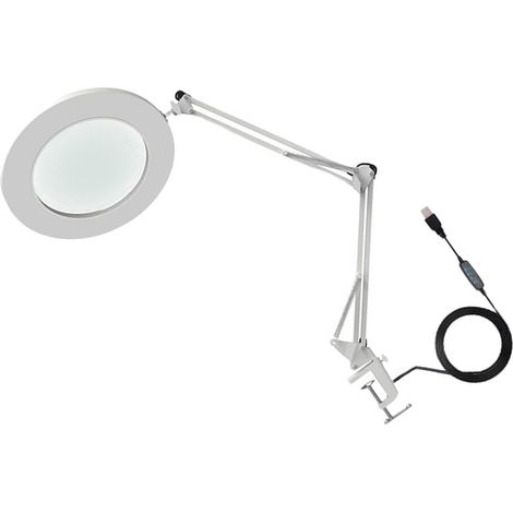 Loupe grossissante 10x avec lampe LED, bras flexible, luminosité réglable, 3 couleurs, lampe d'établi avec pince, blanche (1/5)