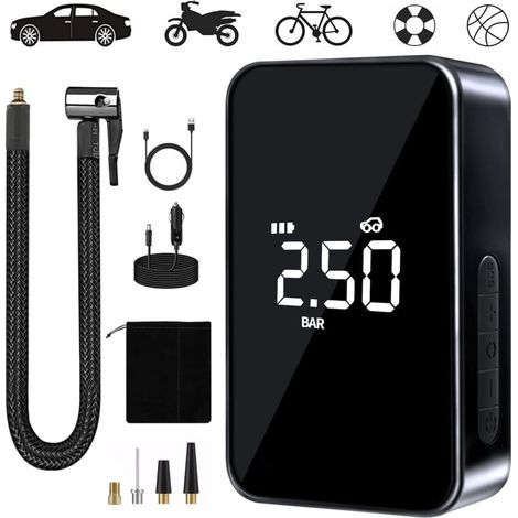 Compresseur à air portable 6000mAh – Gonfleur électrique 150PSI – Affichage numérique LED – Alimentation USB-C – Idéal pour pneus de voiture, moto, vélo (1/5)