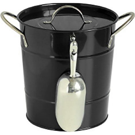 Seau à glace 3,4L en acier galvanisé épais avec couvercle et cuillère, design classique durable, argent blanc rouge noir (1/5)