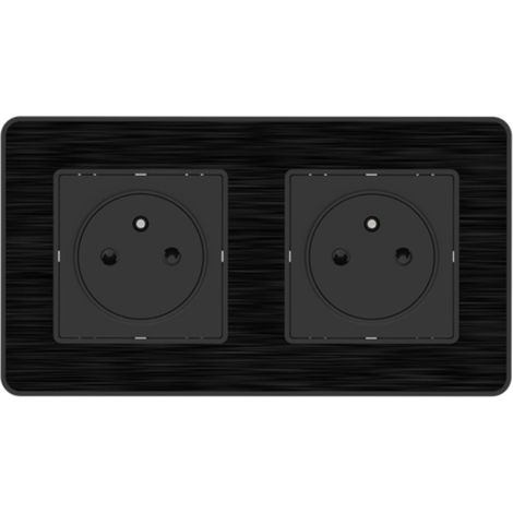 Prise 2P+T 2x16A - Easy Eject complet - métal Noir brossé Kouro - Zenitech
