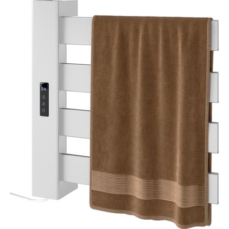 Sèche-serviettes électrique mural pour salle de bain, 4 barres, chauffage rapide, Wi-Fi et écran tactile, 47,5 x 9,5 x 49 cm, blanc (1/5)
