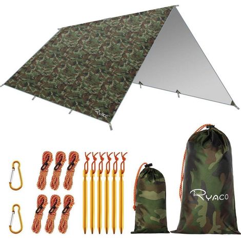 Zeltplane 3x4m Wasserdicht mit Ösen, Heringen & Seilen, Camo (1/5)