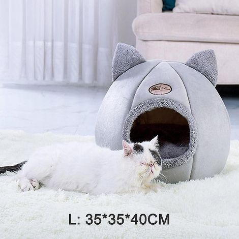 Lit de tanière pour chat et petit chien, en velours auto-chauffant, forme de grotte, pour animaux de compagnie (1/4)