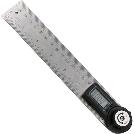 1 Pièce Règle D'angle Numérique, Rapporteur, Mesure 0-200 mm et d'Angle en Acier Inoxydable avec Maintien, Zéro et Grand Ecran LCD, Système MM/Inch, pour le Travail du Bois, Construction (1/4)