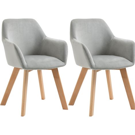 Set 2 Sedie Imbottite 54x57x80 cm in Velluto e Legno Grigio (1/5)
