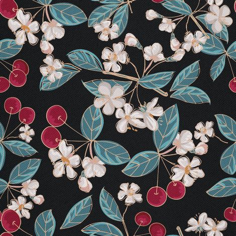 Tela decorativa para exteriores Oxford - motivo: cerezas en una rama (1/5)