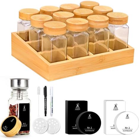 SAEIV Gewürzregal Holz Bambusfächern 12 Gläsern 120ml Organizer (1/5)