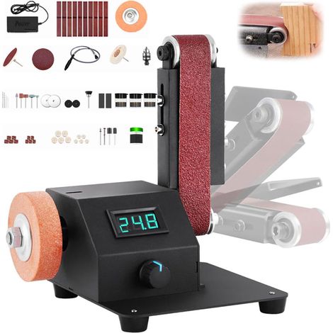 Ej.Life Ponceuse à Bande Mini, 350W Ponceuse électrique , Meuleuse d'établi à Bande de 1,2x15" livrée avec 10 pièces Bandes Abrasives, Adaptée pour Meulage d'outils Tels que Métal Bois l'Aluminium
