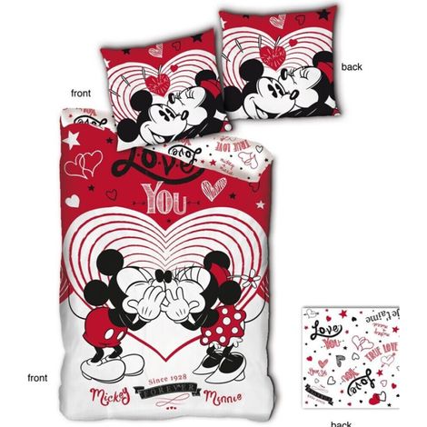 Parure de lit réversible- Mickey et Minnie qui s'embrassent - 140 cm x 200 cm (1/2)