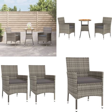 3-tlg. Garten-Bistro-Set mit Kissen Grau Poly Rattan - Gartensofa - Outdoor Möbel - Gartenmöbel Set - Bistrotisch - Esszimmergarnitur - Home & Living