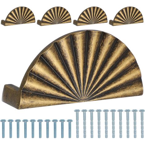 76 mm (3 Zoll) Muschelförmige Schubladengriffe – 5er-Set – Flache Schubladengriffe und Knöpfe aus massivem Messing – Beschläge für Küchenschränke, Kommoden und mehr – Gebürstetes Gold (1/5)