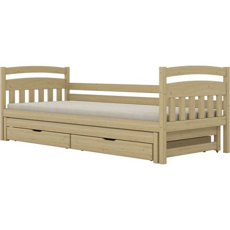 Lit enfant 80x160 cm avec lit gigogne et tiroirs avec matelas Bois naturel modèle Tosia (1/5)