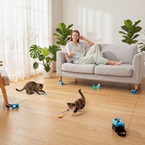 Jouet pour chat automatique/télécommandé avec vitesse réglable et parcours personnalisables, noir
