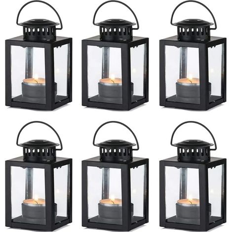 Faroles de jardín con luz de velas, paquete de 6, pequeñas faroles colgantes de estilo retro para portavelas para eventos interiores y exteriores, fiestas de cumpleaños, bodas (1/5)