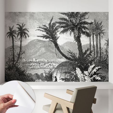 Papier peint autocollant avec imprimé décoratif pour salon et chambre à coucher Installation facile Oasis tropicale 104x70 cm (1/5)