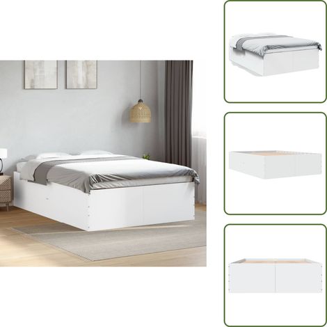 Cama blanca - vidaXL Estructura de cama madera de ingeniería blanca 135x190 cm - Cama moderna
