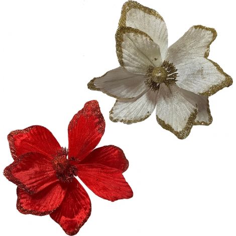 Pick Rametto magnolia d.23 cm con pinza colori assortiti addobbo albero Natale (1/3)