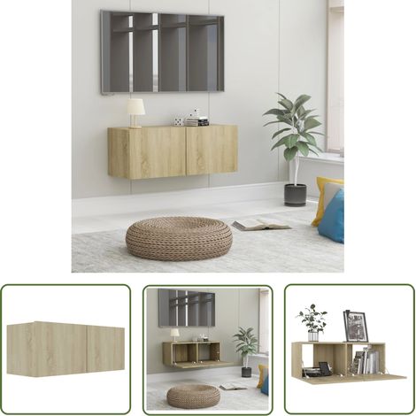 The Living Store TV-Schrank Sonoma-Eiche 80x30x30 cm Holzwerkstoff - TV Schrank - Wandregal - Regal - Wohnzimmer Dekoration - Möbel (1/5)