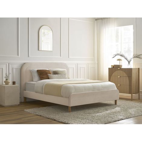 Bobochic – Lit CASSIOPEE 180x200 cm – Tissu velours beige – Structure en bois massif – Sommier à lattes – Hauteur tête de lit 101 cm (1/5)