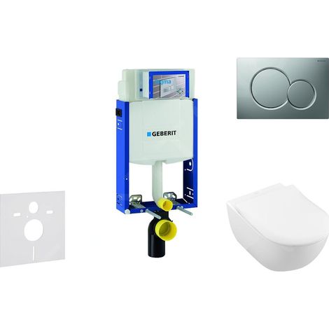 Geberit Kombifix - Ensemble bâti-support, cuvette de toilette et siège Subway 2.0, DirectFlush, SoftClose, CeramicPlus et plaque Sigma01, chrome mat 110.302.00.5 NI3 (1/5)