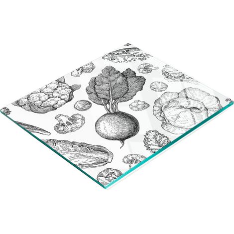 Tabla de servir de cocina de vidrio templado con dibujos de verduras, 60x52 cm (1/5)
