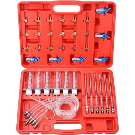 Kit Test Fuite Injecteur Diesel, 24 Adaptateurs, 6 Bouteilles Mesure, Pour Bosch Siemens Denso Delphi