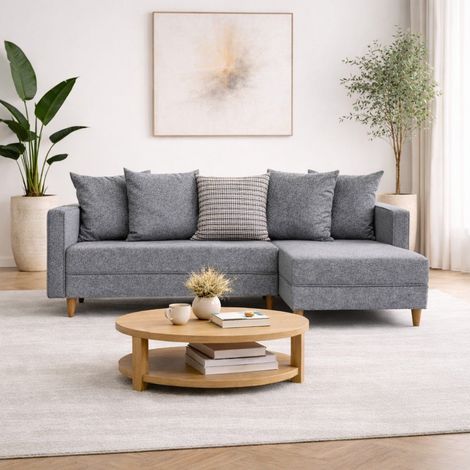 Schlafsofa grauer Stoff – Ecksofa – kompakt 215 × 150 cm – Rechts