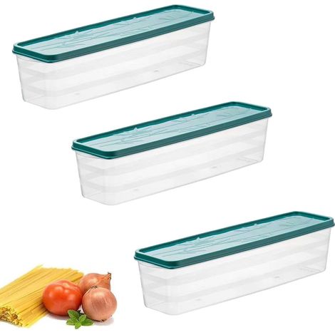 3-teilige transparente Nudelbox aus Kunststoff, Nudelbehälter, Spaghettibox mit Deckel, geeignet zur Aufbewahrung von Nudeln, Gewürzen und Müsli (Grün)