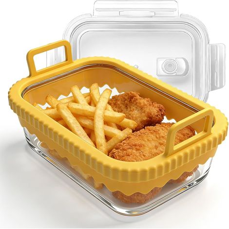 Plat à gratin Airfryer Moule en verre avec couvercle et poignées amovibles Résistant à la chaleur pour Airfryer Accessoires AF400EU/AF500EU/SL400EU Passe au (1/5)