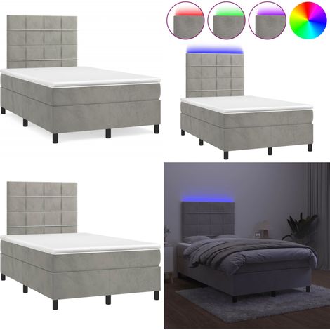 Sommier à lattes de lit avec matelas LED gris clair 120x190 cm - Lit Plateforme - Lit Design - Lit Capitonné - Lit Velours - Lit Avec Éclairage Led - Home & Living (1/5)