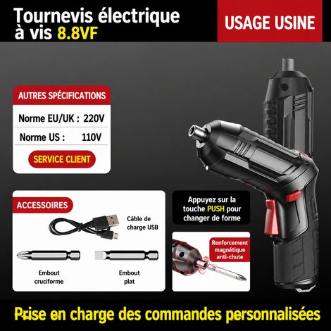 Visseuse électrique sans fil rechargeable 8.8Vf, configuration d’usine 8.8 d0 20 × 20 × 20 cm 310 g – Livraison gratuite