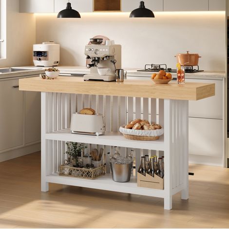 Mesa de bar 160x40x105 cm de MDF blanco con reposapiés y estantes - MEUBLIV (1/5)
