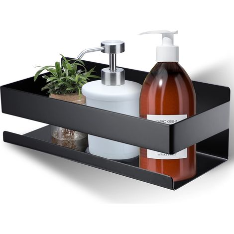 Étagère de douche sans perçage - étagère de douche montage mural en acier inoxydable autocollant noir mat, convient aux salles de bains et aux cuisines (1/5)