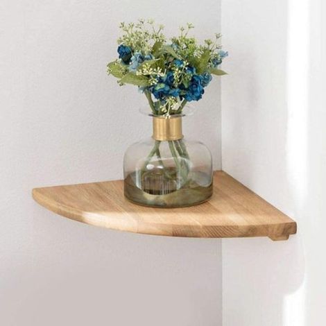 Hörnhylla Love Oak 25cm, étagère d'angle en chêne, bois massif, fixation murale, pour salle de bain ou cuisine, rangement compact (1/5)